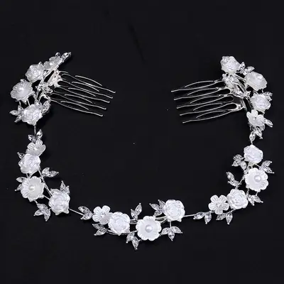 Women's Shiny Diamond Floral Hair Comb with Pearl Accents