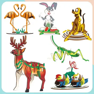 Cute Cartoon Dog Wooden Assembled Toy for Kids