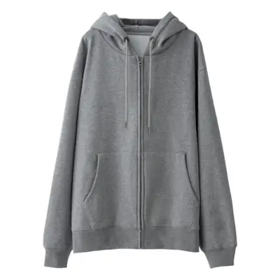 Women Grey Full Zip Hoodie Sweatshirt Large