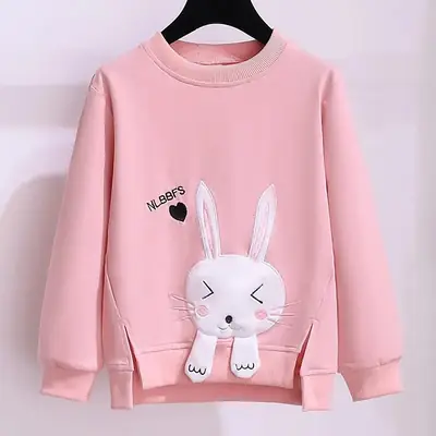 Girls Red Bunny Sweatshirt Winter Fleece Long Sleeve