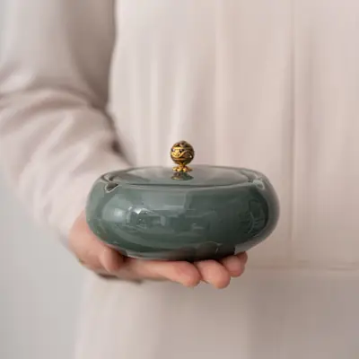 Chinese Style Ceramic Ashtray 389ml Light Gray