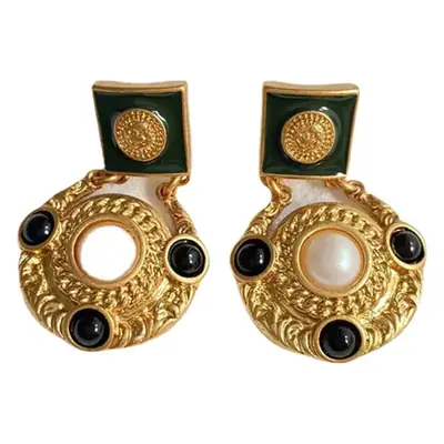 Ink Edge Vintage Western Earrings Gold Green Black