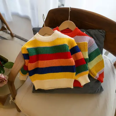 Kids Multi-Color Round Neck Pullover Sweater