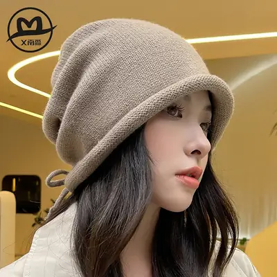 Women Drawstring Knitted Beanie Hat