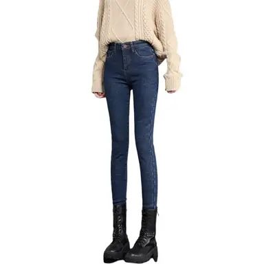 Women Slim Fit Fleece Lined Jeans Winter Warm Outerwear