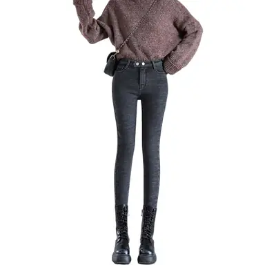 Fleece Lined High Waist Skinny Jeans Women 2023 Winter Warm