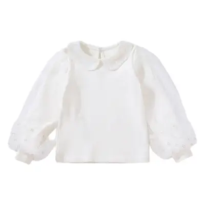 Girls White Cotton Puff Sleeve Top Spring Autumn