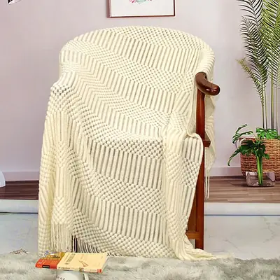 Nordic Knitted Bubble Blanket Set Pink Yellow