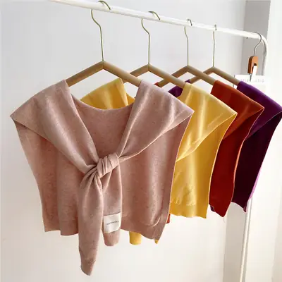 Women Knitted Striped Shawl Autumn Winter Fake Collar Decorative Scarf