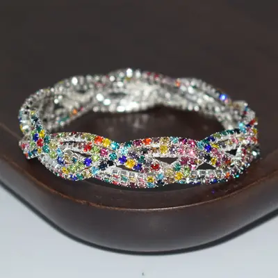 6-Row Full Rhinestone Elastic Bracelet Gold Silver
