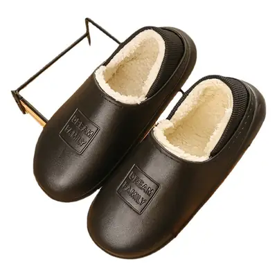 Thick-Soled Autumn and Winter Cotton Slippers with Heel, Non-Slip Cotton Shoes for Indoor and Outdoor Use, Waterproof, Couple's Home Slippers, Fleece-Lined, Casual Home Wear