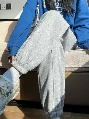 Khaki Sports Pants Women's Pants Spring and Autumn Ankle Pants Trendy ins Loose Harlan Small Casual American Style Sweatpants