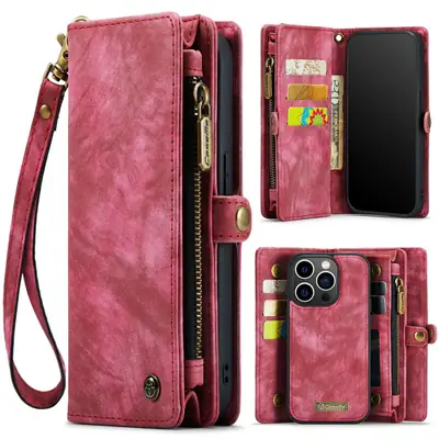 Blue Suede Zipper Wallet Phone Case for iPhone 14 Pro Max