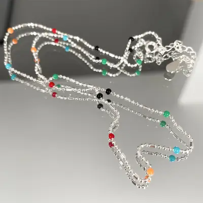 S925 Sterling Silver Rainbow Bean Clavicle Chain for Women