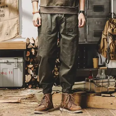 Men's American Heavy Cotton Croc Pants Brown Loose Fit