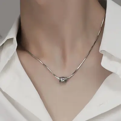 Men's Silver Snake Bone Necklace with Retro Rotatable Design