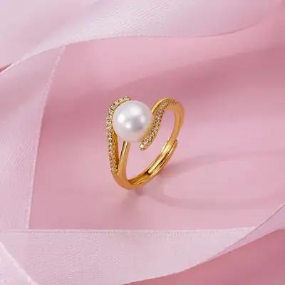 Korean Style Pearl & Diamond Adjustable Ring