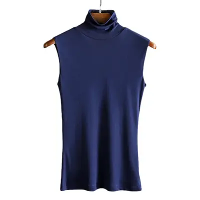 Women's Black Sleeveless High Collar Vest Base Layer Shirt