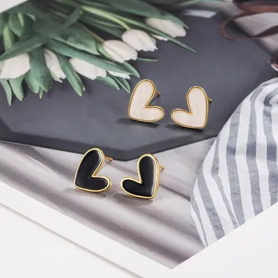 Love Heart Stud Earrings Women Autumn Winter Luxury Gold Plated