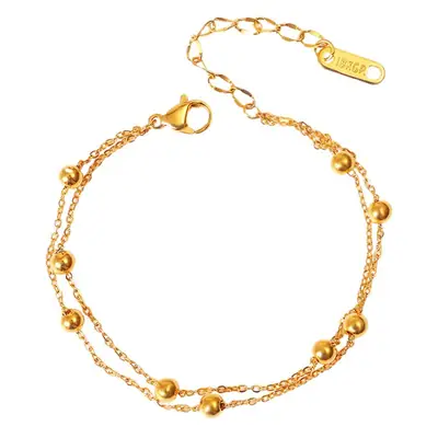 18k Gold Double Layer Transfer Bead Anklet for Women