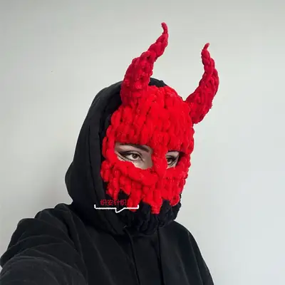 Devil Horn Knitted Warm Headmask with Big Rabbit Ears