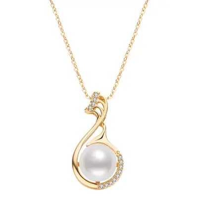 14K Gold Pearl Swan Necklace for Women