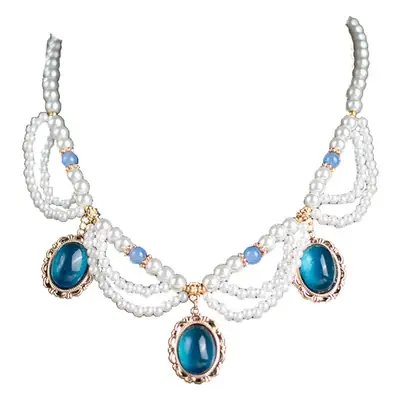 Multi-layer Pearl Necklace with Blue Gemstones