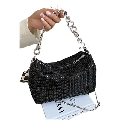 Women Rhinestone Chain Crossbody Bag Gold Plated