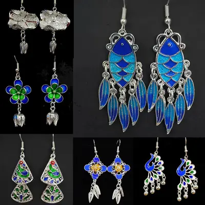 Lotus Peacock Dance Earrings Blue Green Crystal