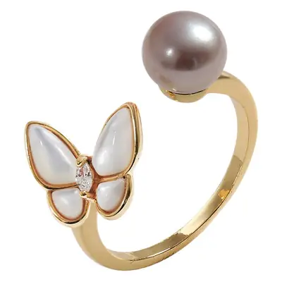 Butterfly Freshwater Pearl Bracelet Adjustable Gold