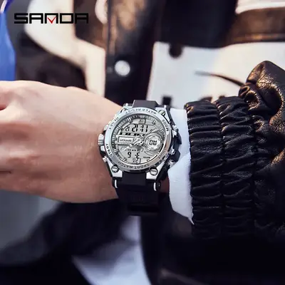 Sanda Male Digital Waterproof Sports Watch Black Multi-Functional