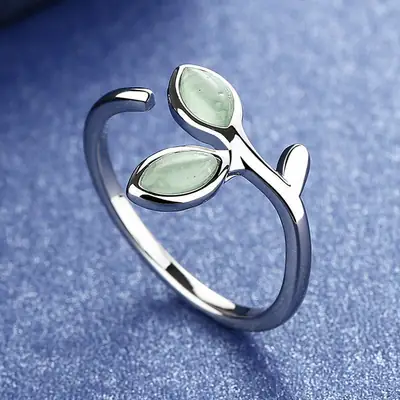 Japanese-style Bud Green Leaf Open Ring Single Ring