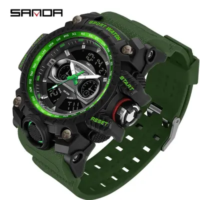 Men's Green LED Digital Sport Watch with Multi-Function Display