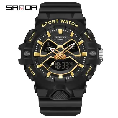 Sanda Dual Display Sports Watch for Men Waterproof Multi-Functional