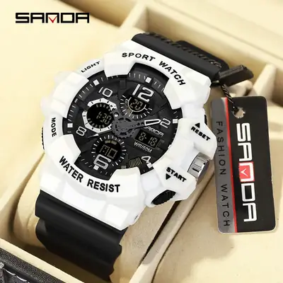 Sanda Dual-Display Waterproof Sports Watch Black