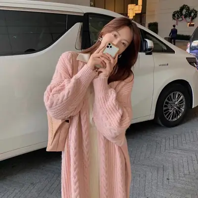 Women Mid-Length Woolen Cardigan Coat 2023 Winter Loose Outerwear