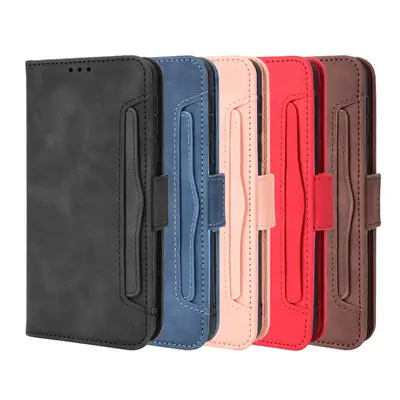Red Leather Flip Phone Case with Multi-Card Slot
