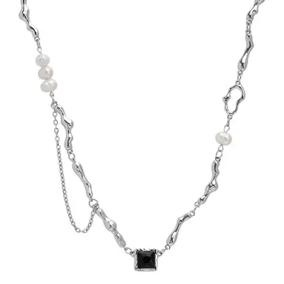 Women's Baroque Pearl Black Zircon Necklace