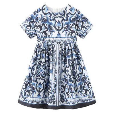 2025 New Kids Blue White Porcelain Skirt Dress Sleeveless