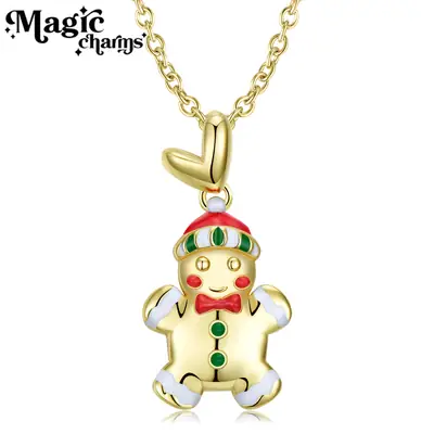 Gingerbread Man Necklace Gold 14k Gold Drop