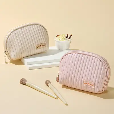 Pu Semi-Circle Cosmetic Bag Travel Organizer