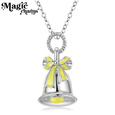 S925 Sterling Silver Bell Necklace with Yellow Bow