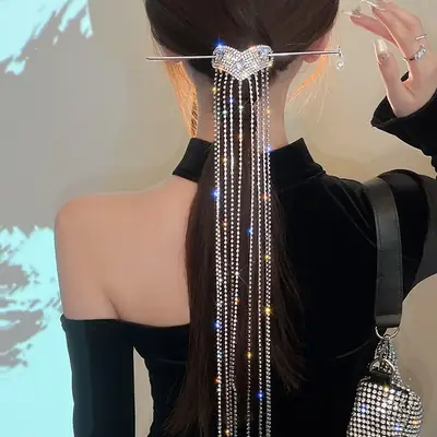 Women's Flash Diamond Hairpin with Long Tassels