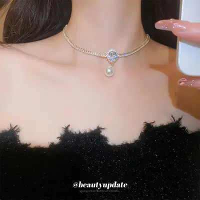 Real Gold Plated Pearl Zircon Necklace for Women