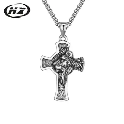2022 Nightclub Lion Head Cross Necklace for Men Women