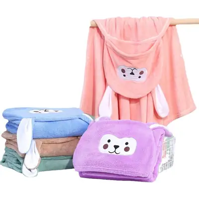 Coral Fleece Hooded Bathrobe for Kids