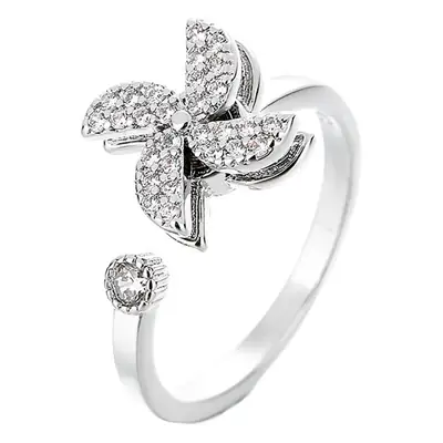 Women Butterfly Rotary Adjustable Ring Silver Sparkle