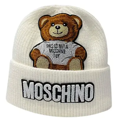 Women's Winter Woolen Bear Hat with "Moschino" Print