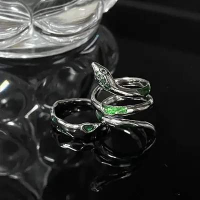 Slytherin Green Snake Zircon Open Ring Female