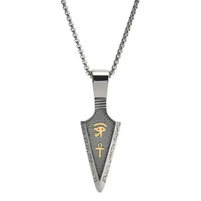 Stainless Steel Cross-Crystal Spearhead Pendant with Horus Eye Design